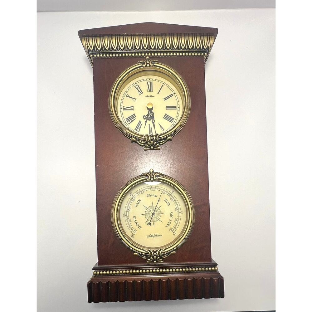 Vintage Seth Thomas Quartz Side by Side Clock/Barometer Desk Untested